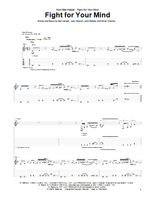 Ben Harper Fight For Your Mind sheet music notes and chords. Download Printable PDF.