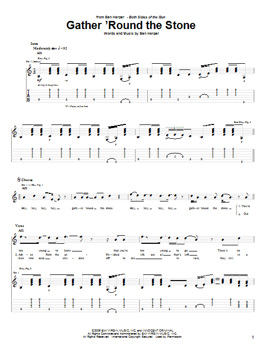 Ben Harper Gather 'Round The Stone sheet music notes and chords. Download Printable PDF.
