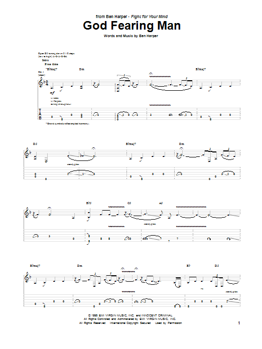 Ben Harper God Fearing Man sheet music notes and chords. Download Printable PDF.