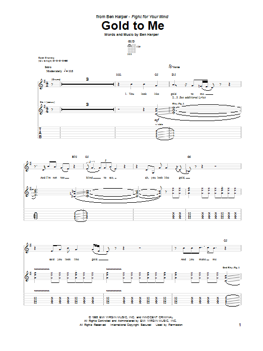 Ben Harper Gold To Me sheet music notes and chords. Download Printable PDF.