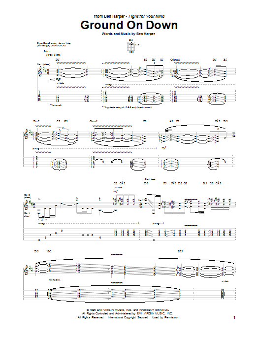 Ben Harper Ground On Down sheet music notes and chords. Download Printable PDF.
