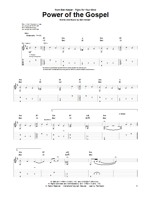 Ben Harper Power Of The Gospel sheet music notes and chords. Download Printable PDF.