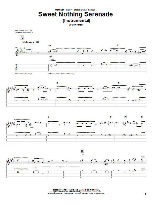 Ben Harper Sweet Nothing Serenade (Instrumental) sheet music notes and chords. Download Printable PDF.