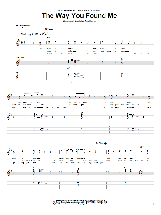 Ben Harper The Way You Found Me sheet music notes and chords. Download Printable PDF.