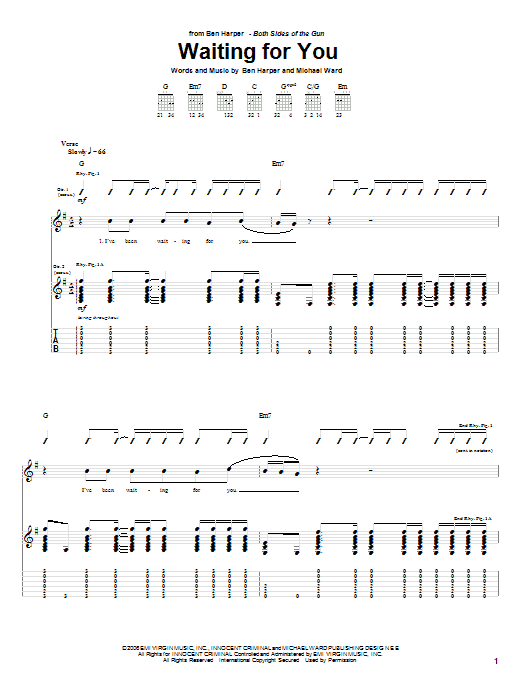 Ben Harper Waiting For You sheet music notes and chords. Download Printable PDF.