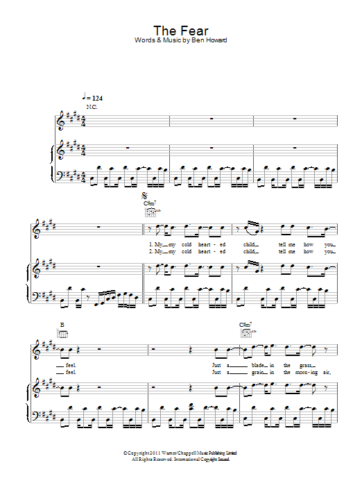 Ben Howard The Fear sheet music notes and chords. Download Printable PDF.