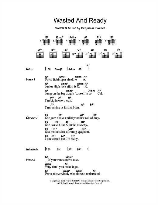 Learn to play Ben Kweller Wasted And Ready sheet music for Guitar Chords/Lyrics in minutes. Ben Kweller Wasted And Ready sheet music notes and chords. Download Printable PDF.
