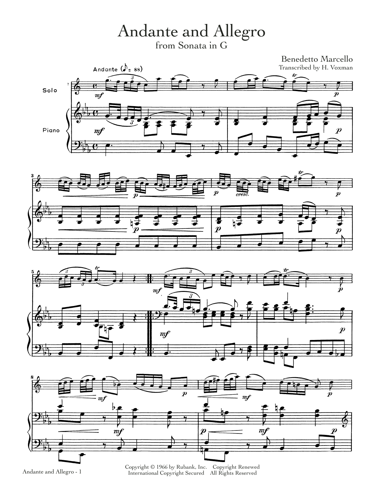 Benedetto Marcello Andante And Allegro sheet music notes and chords. Download Printable PDF.