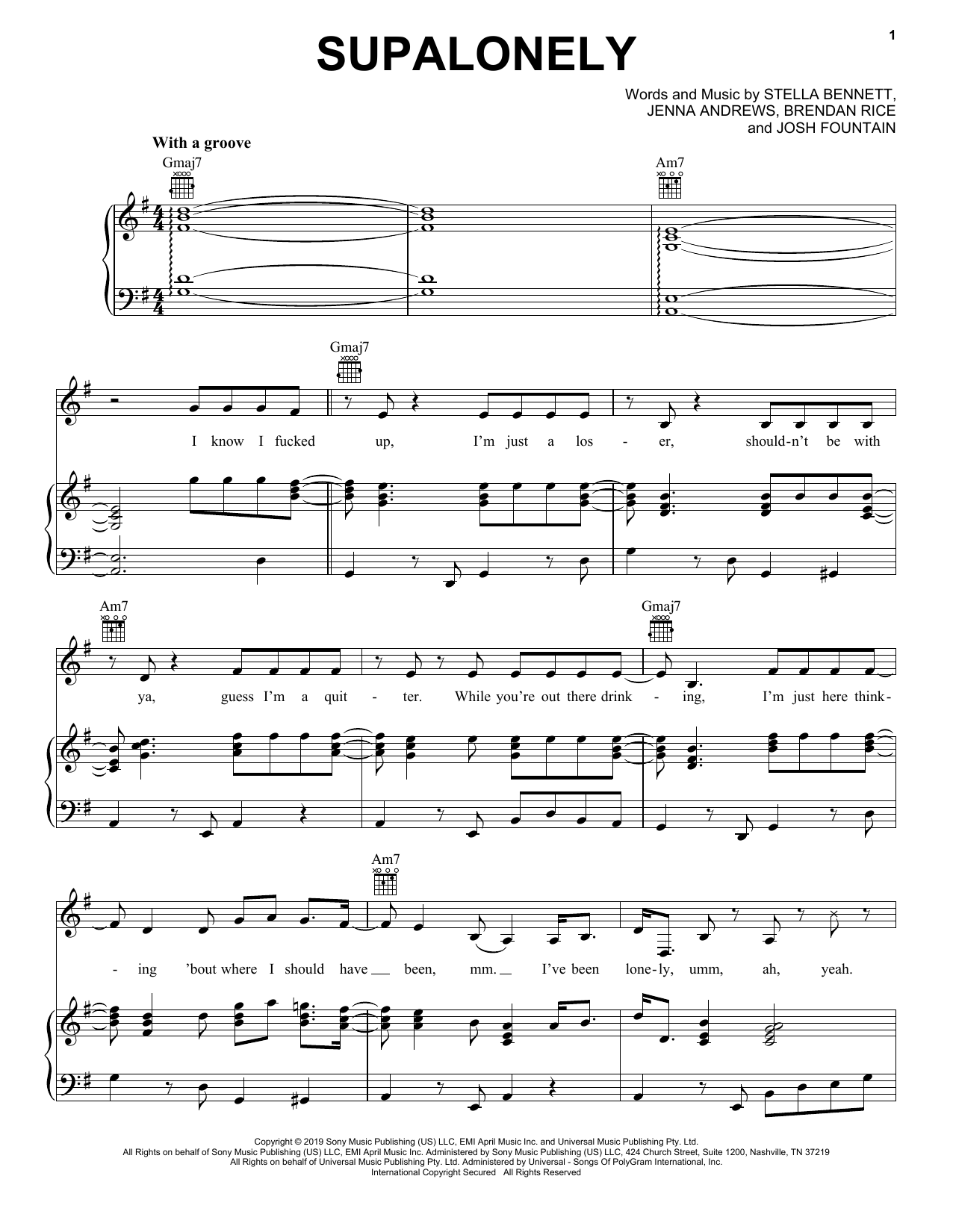 BENEE and Gus Dapperton Supalonely sheet music notes and chords. Download Printable PDF.