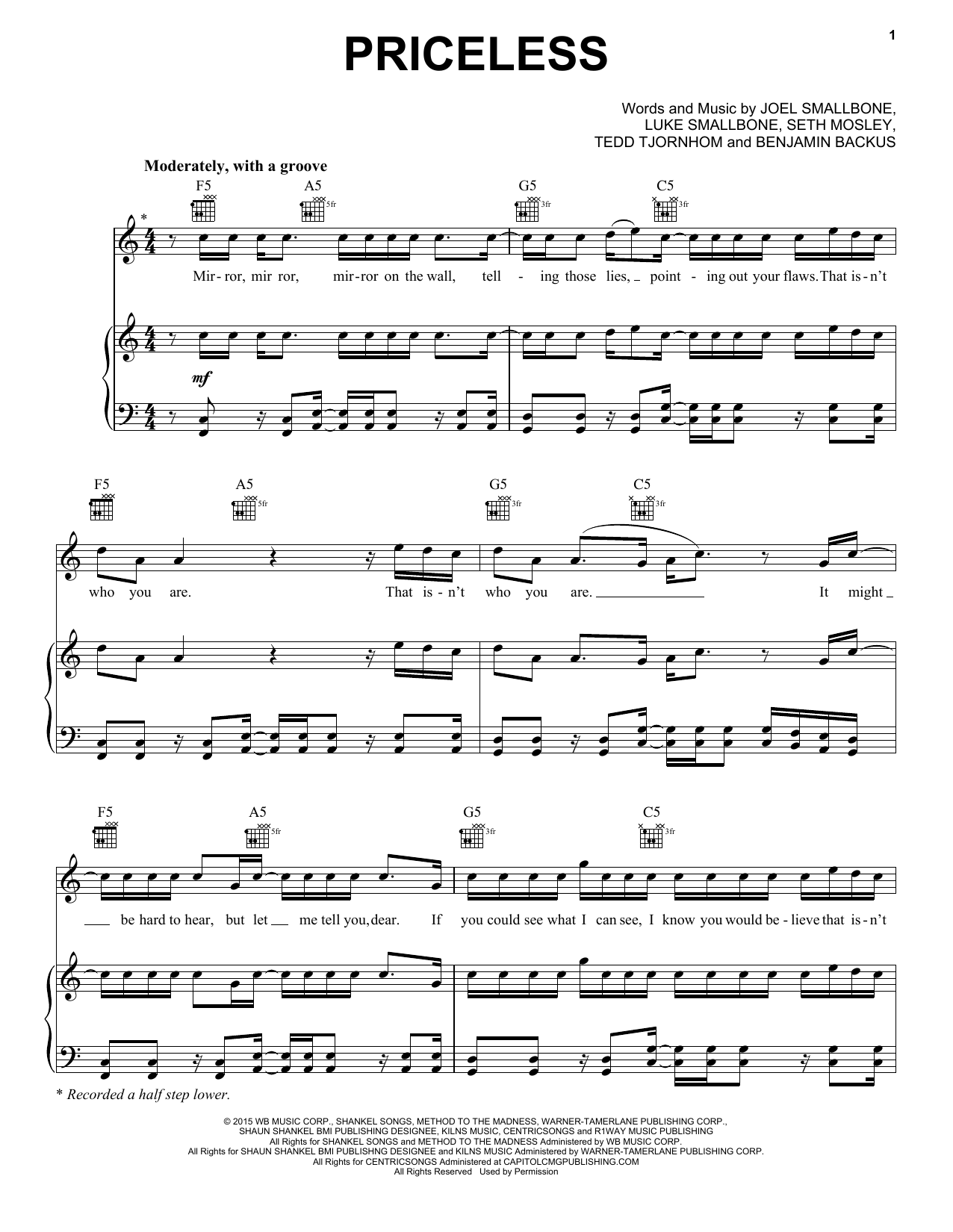 Benjamin Backus Priceless sheet music notes and chords. Download Printable PDF.