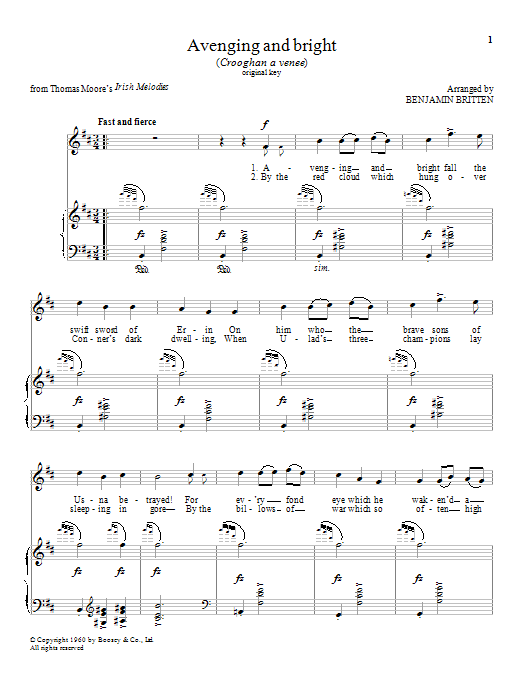 Benjamin Britten Avenging and bright sheet music notes and chords. Download Printable PDF.