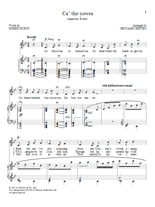 Benjamin Britten Ca' the yowes sheet music notes and chords. Download Printable PDF.