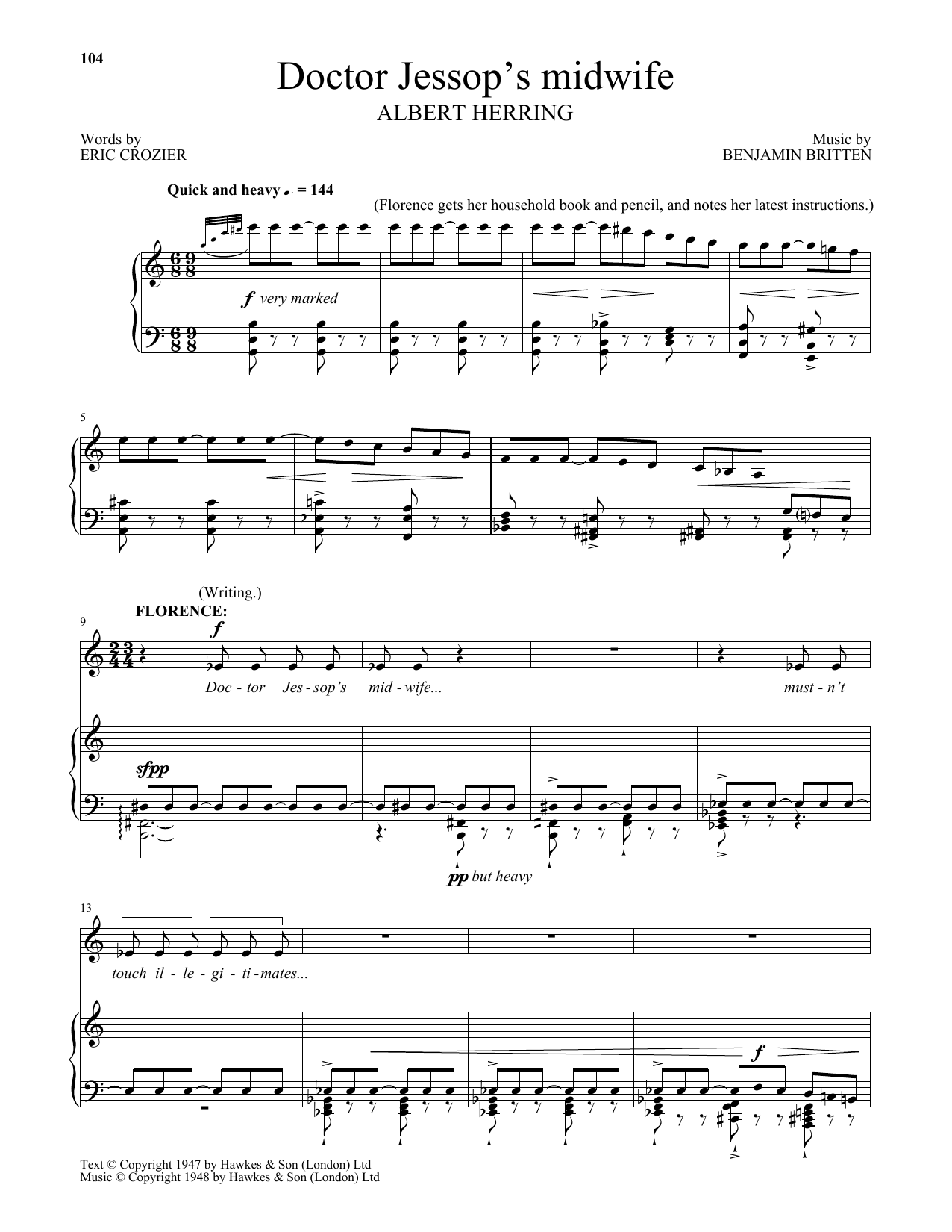 Learn to play Benjamin Britten Doctor Jessop's Midwife sheet music for Piano & Vocal in minutes. Benjamin Britten Doctor Jessop's Midwife sheet music notes and chords. Download Printable PDF.