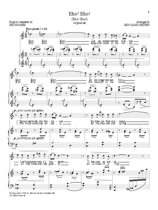 Benjamin Britten Eho! Eho! sheet music notes and chords. Download Printable PDF.