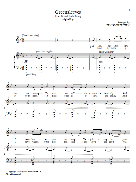 Benjamin Britten Greensleeves sheet music notes and chords. Download Printable PDF.