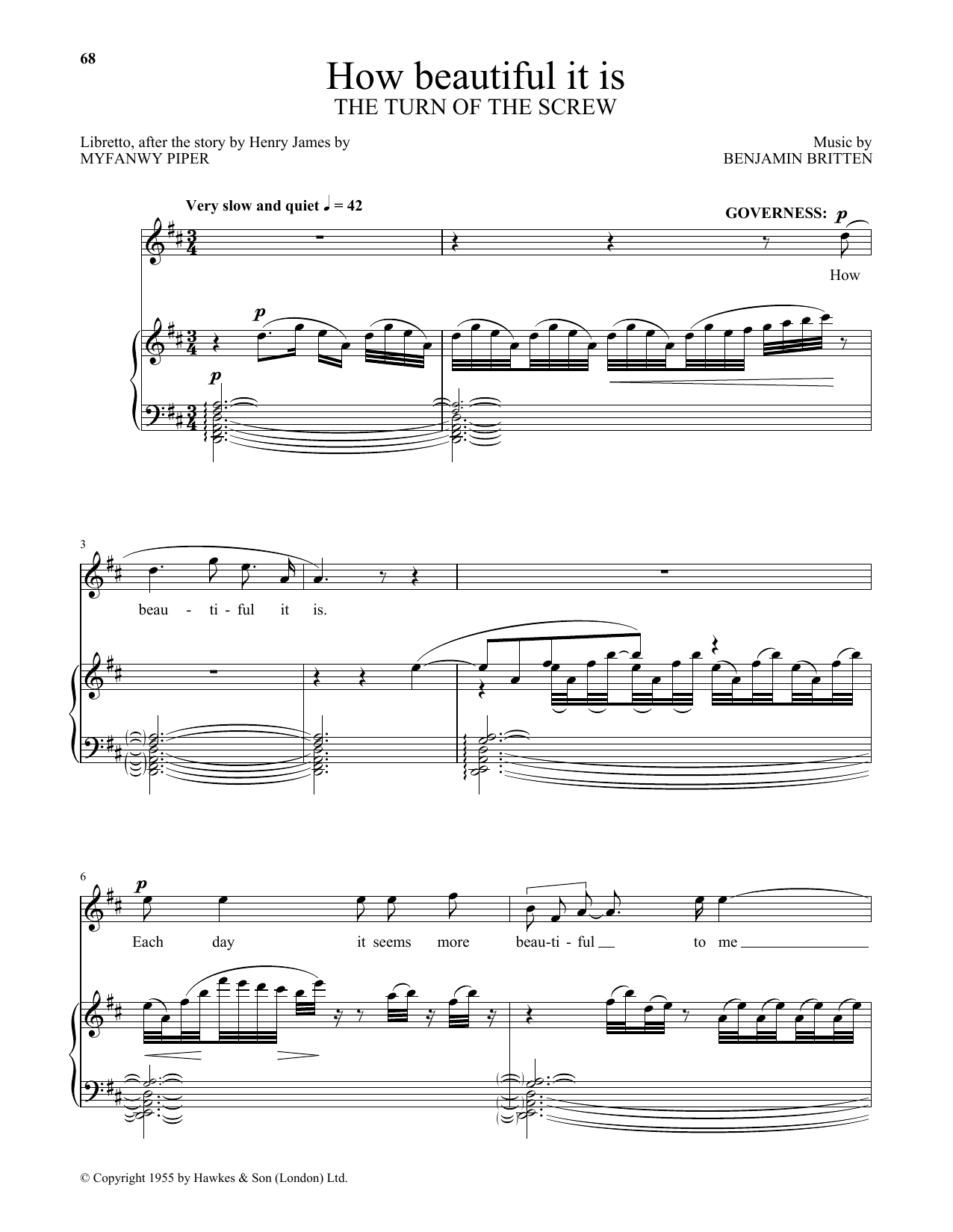 Benjamin Britten How Beautiful It Is From The Turn Of The Screw Sheet Music Pdf Notes Chords Classical Score Piano Vocal Download Printable Sku 417254