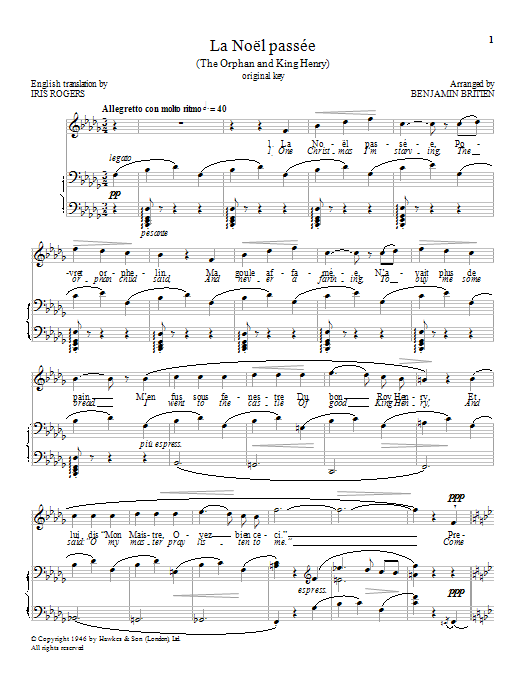 Benjamin Britten La Noël passée sheet music notes and chords. Download Printable PDF.