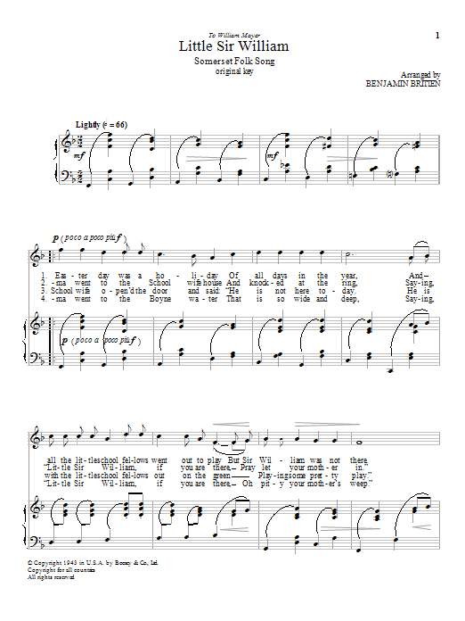 Benjamin Britten Little Sir William sheet music notes and chords. Download Printable PDF.