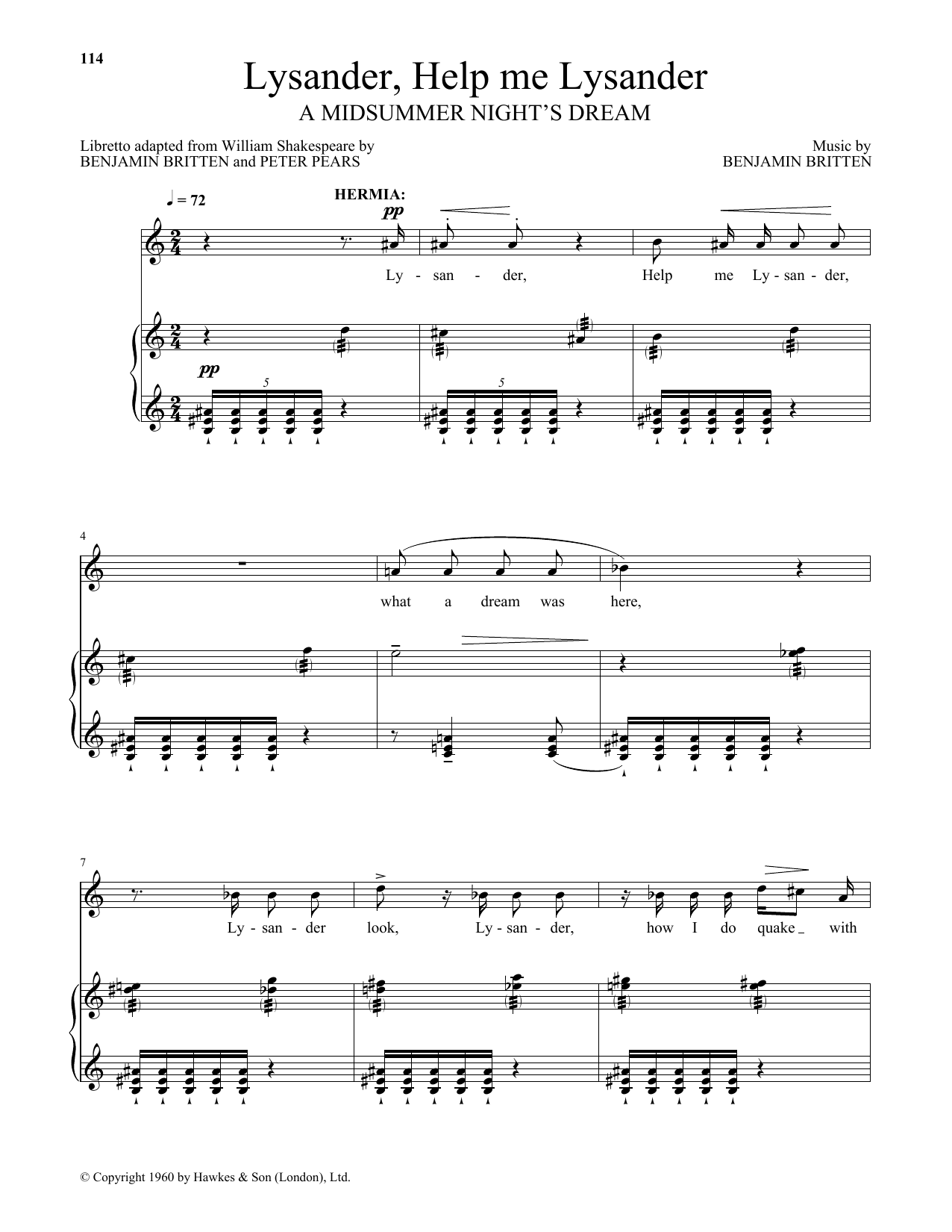 Learn to play Benjamin Britten Lysander, Help me Lysander (from A Midsummer Night's Dream) sheet music for Piano & Vocal in minutes. Benjamin Britten Lysander, Help me Lysander (from A Midsummer Night's Dream) sheet music notes and chords