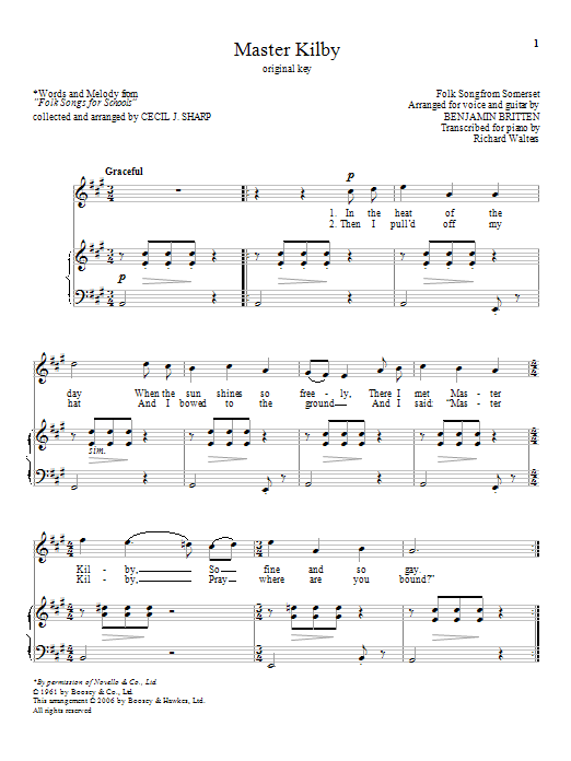 Benjamin Britten Master Kilby sheet music notes and chords. Download Printable PDF.