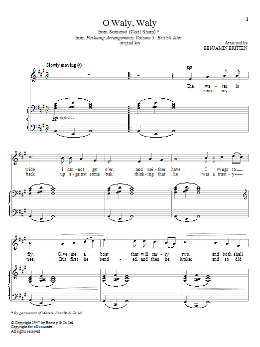 Benjamin Britten O Waly, Waly sheet music notes and chords. Download Printable PDF.