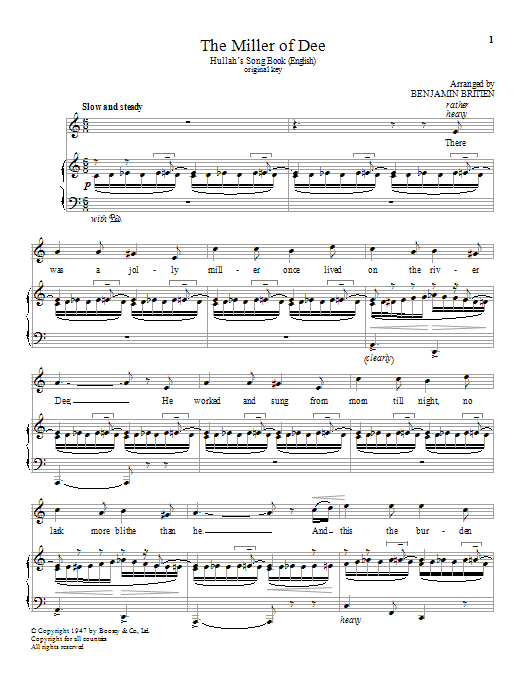Learn to play Benjamin Britten The Miller of Dee sheet music for Piano & Vocal in minutes. Benjamin Britten The Miller of Dee sheet music notes and chords. Download Printable PDF.