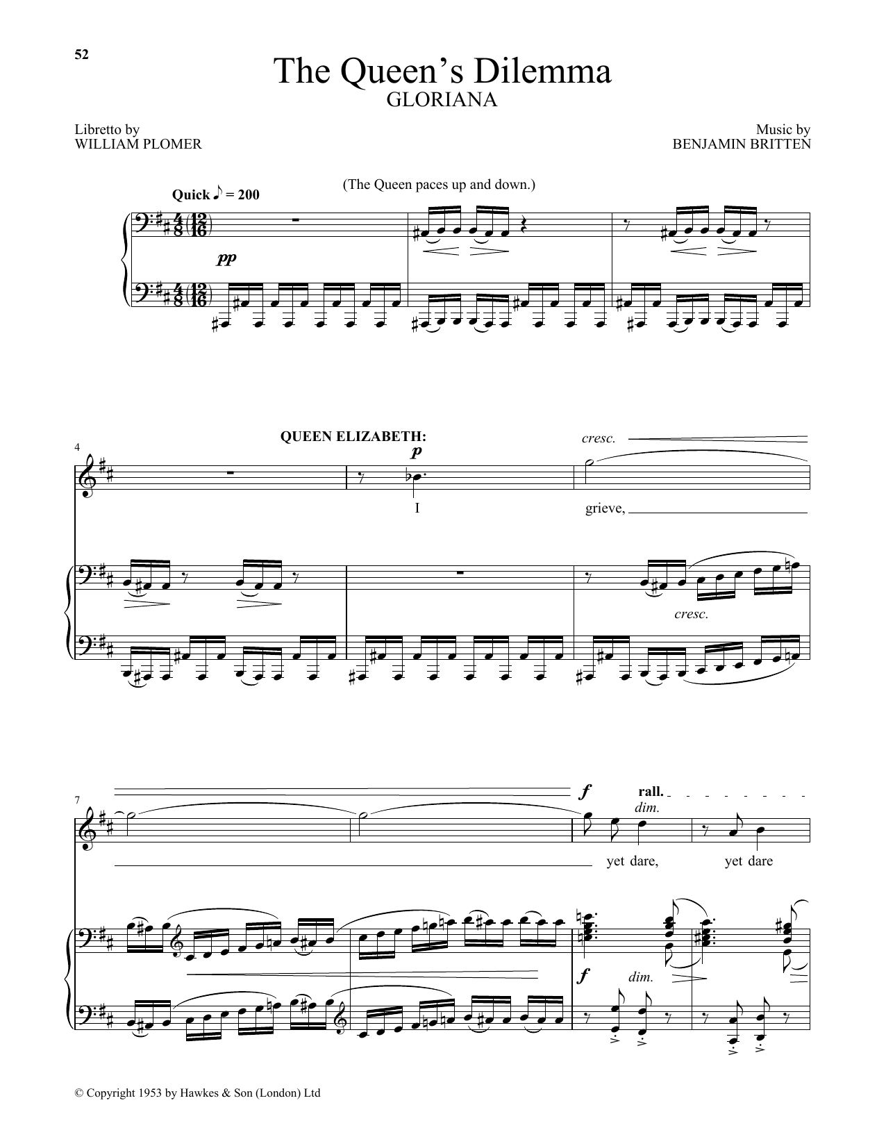 Learn to play Benjamin Britten The Queen's Dilemma (from Gloriana) sheet music for Piano & Vocal in minutes. Benjamin Britten The Queen's Dilemma (from Gloriana) sheet music notes and chords