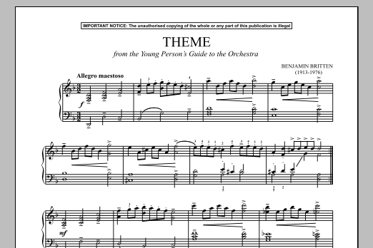 Learn to play Benjamin Britten The Young Person's Guide To The Orchestra, Op. 34 (Theme) sheet music for Piano Solo in minutes. Benjamin Britten The Young Person's Guide To The Orchestra, Op. 34 (Theme) sheet music notes and chords. Download Printable PDF.