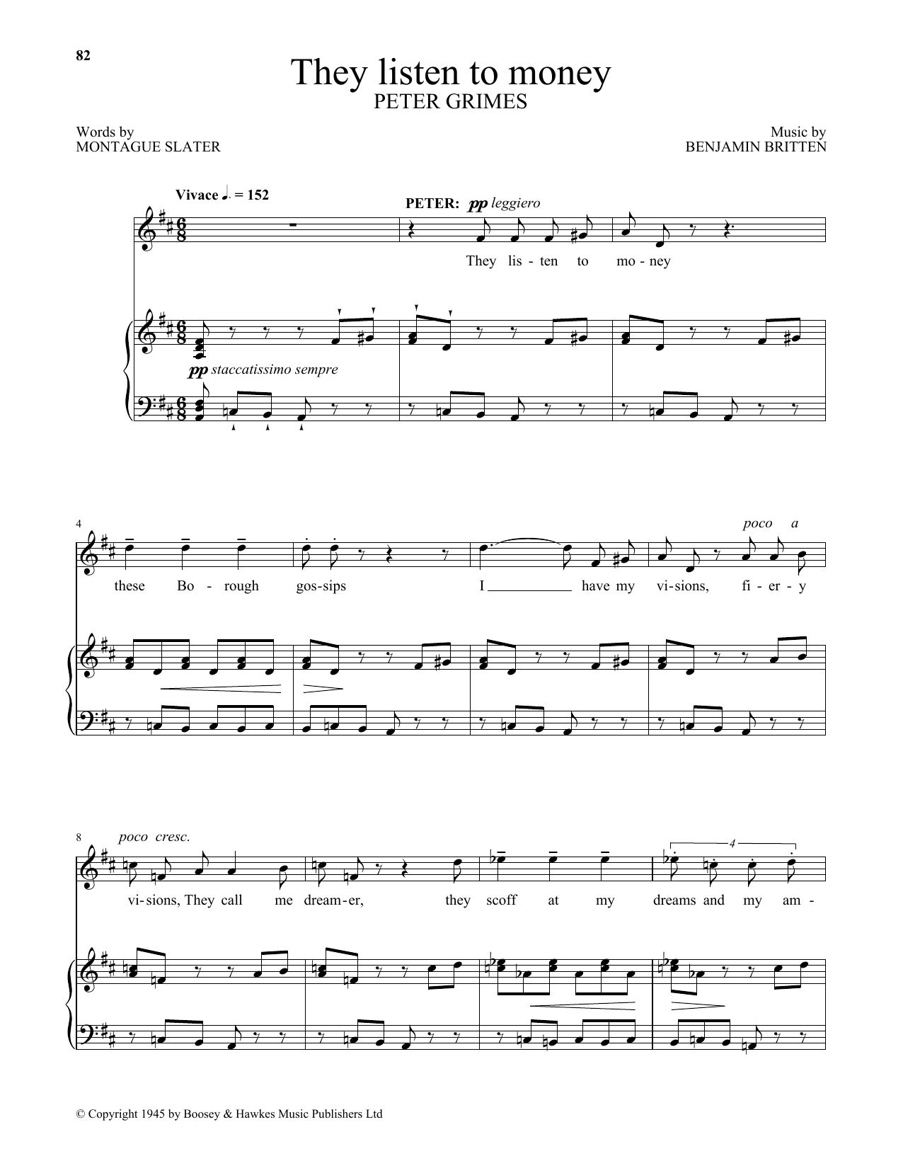 Learn to play Benjamin Britten They listen to money (from Peter Grimes) sheet music for Piano & Vocal in minutes. Benjamin Britten They listen to money (from Peter Grimes) sheet music notes and chords