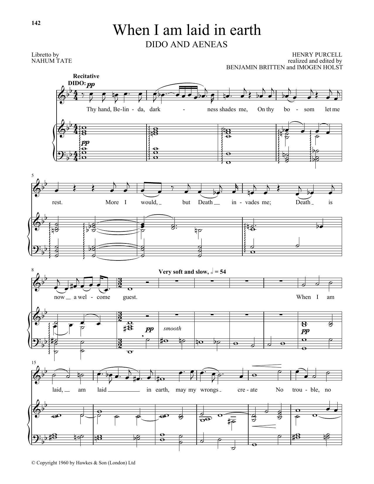 Benjamin Britten When I Am Laid In Earth From Dido And Aeneas Sheet Music Pdf Notes Chords 8063