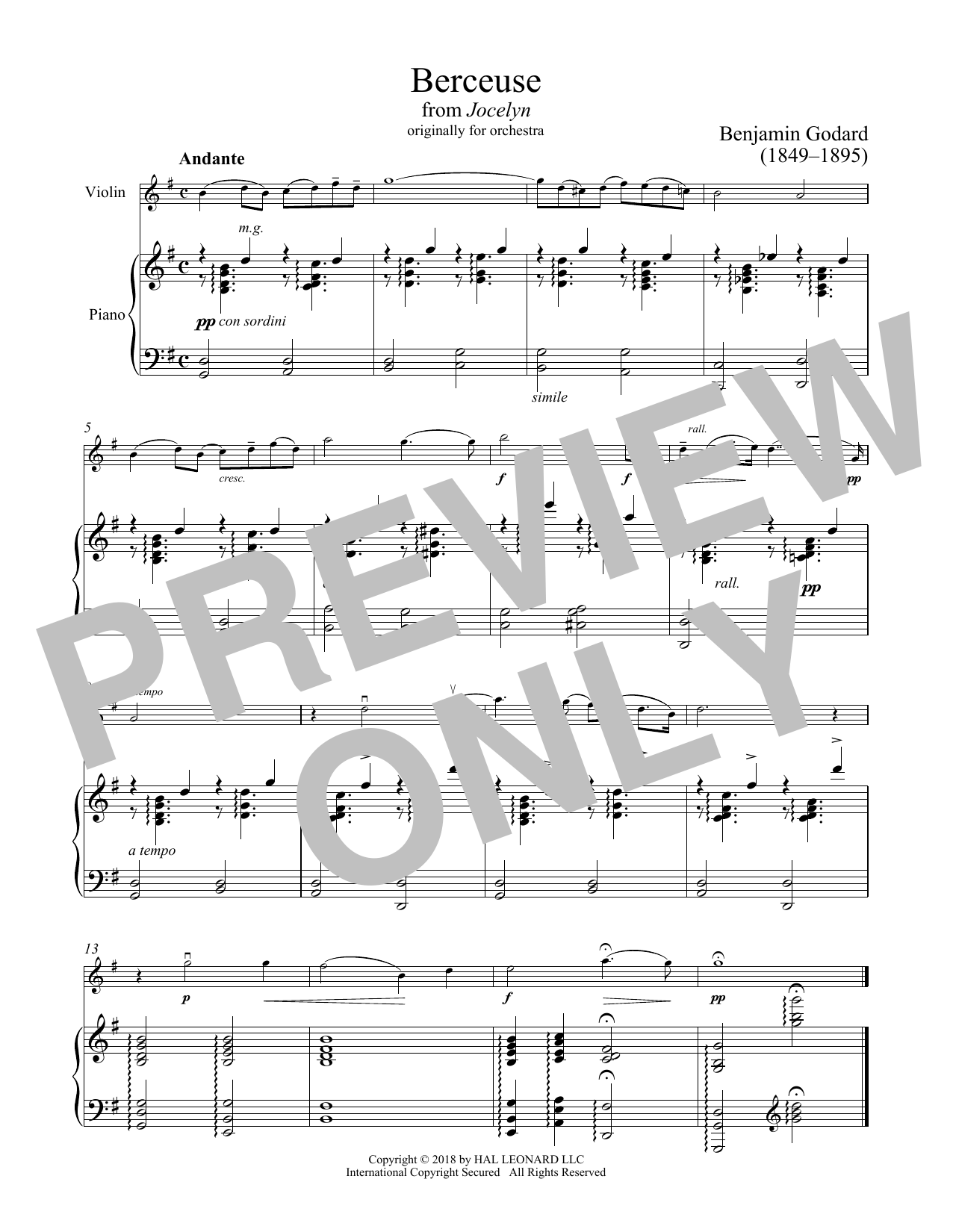 Benjamin Godard Berceuse sheet music notes and chords. Download Printable PDF.