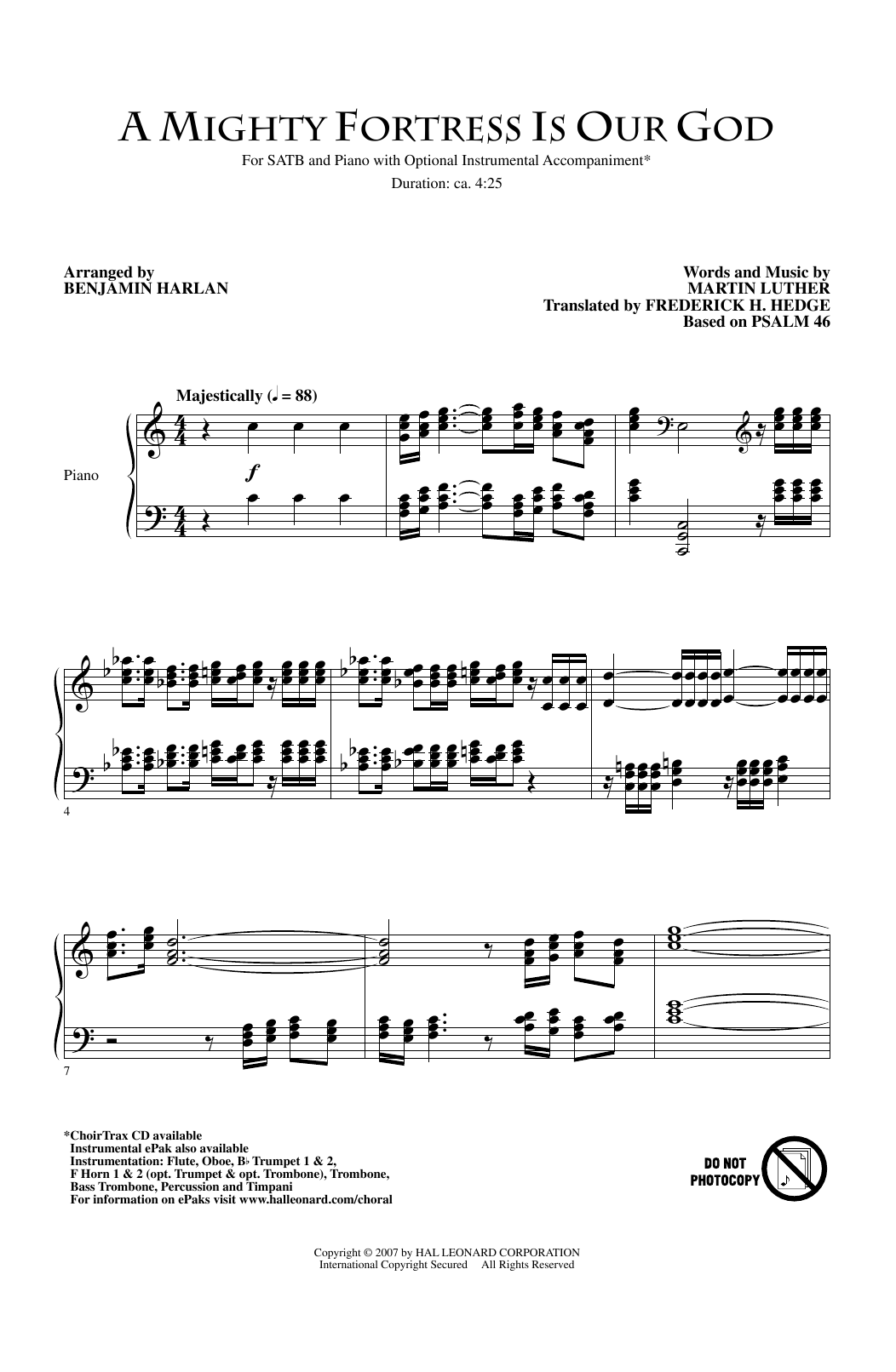 Learn to play Martin Luther A Mighty Fortress Is Our God (arr. Benjamin Harlan) sheet music for SATB Choir in minutes. Price: 3.9900$ Martin Luther A Mighty Fortress Is Our God (arr. Benjamin Harlan) sheet music notes and chords arranged for SATB Choir