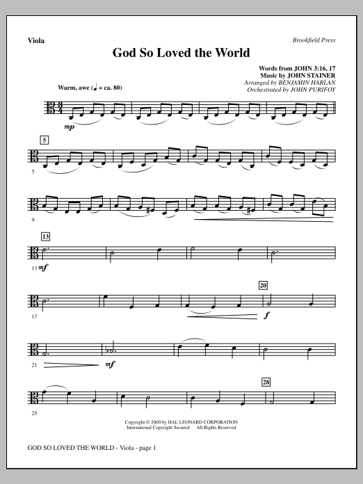 Learn to play Benjamin Harlan God So Loved The World Chamber Orchestra - Viola sheet music for Choir Instrumental Pak in minutes. Price: 8.9900$ Benjamin Harlan God So Loved The World Chamber Orchestra - Viola sheet music notes and chords arranged for Choir Instrumental Pak