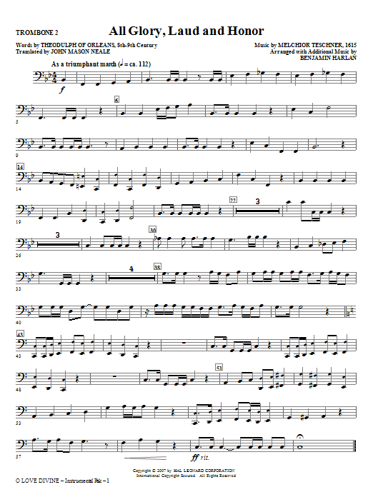 Learn to play Benjamin Harlan O Love Divine - Trombone 2 sheet music for Choir Instrumental Pak in minutes. Benjamin Harlan O Love Divine - Trombone 2 sheet music notes and chords. Download Printable PDF.