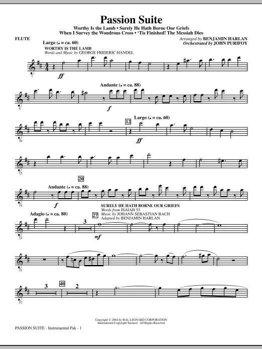 Learn to play Benjamin Harlan Passion Suite - Flute sheet music for Choir Instrumental Pak in minutes. Benjamin Harlan Passion Suite - Flute sheet music notes and chords. Download Printable PDF.