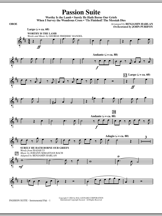Learn to play Benjamin Harlan Passion Suite - Oboe sheet music for Choir Instrumental Pak in minutes. Benjamin Harlan Passion Suite - Oboe sheet music notes and chords. Download Printable PDF.