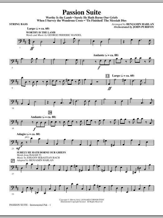 Learn to play Benjamin Harlan Passion Suite - String Bass sheet music for Choir Instrumental Pak in minutes. Benjamin Harlan Passion Suite - String Bass sheet music notes and chords. Download Printable PDF.