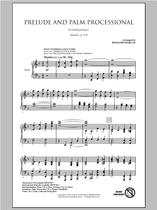 Learn to play Benjamin Harlan Prelude And Palm Processional sheet music for SATB Choir in minutes. Price: 3.9900$ Benjamin Harlan Prelude And Palm Processional sheet music notes and chords arranged for SATB Choir