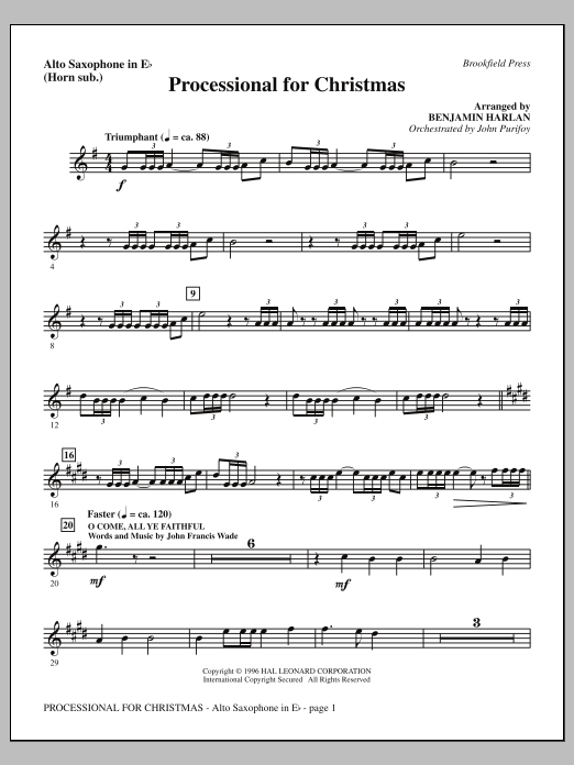 Learn to play Benjamin Harlan Processional For Christmas - Alto Sax (sub. Horn) sheet music for Choir Instrumental Pak in minutes. Price: 8.9900$ Benjamin Harlan Processional For Christmas - Alto Sax (sub. Horn) sheet music notes and chords arranged for Choir Instrumental Pak