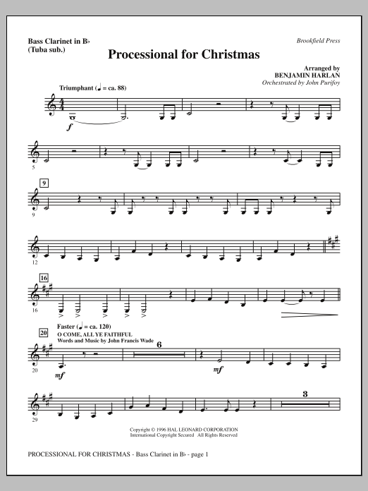 Learn to play Benjamin Harlan Processional For Christmas - Bass Clarinet (sub. Tuba) sheet music for Choir Instrumental Pak in minutes. Price: 8.9900$ Benjamin Harlan Processional For Christmas - Bass Clarinet (sub. Tuba) sheet music notes and chords arranged for Choir Instrumental Pak