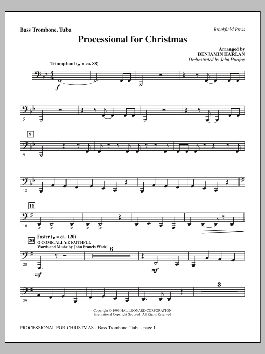Learn to play Benjamin Harlan Processional For Christmas - Bass Trombone/Tuba sheet music for Choir Instrumental Pak in minutes. Price: 8.9900$ Benjamin Harlan Processional For Christmas - Bass Trombone/Tuba sheet music notes and chords arranged for Choir Instrumental Pak