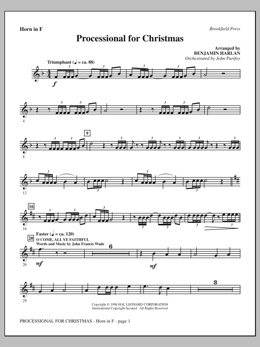 Learn to play Benjamin Harlan Processional For Christmas - F Horn sheet music for Choir Instrumental Pak in minutes. Price: 8.9900$ Benjamin Harlan Processional For Christmas - F Horn sheet music notes and chords arranged for Choir Instrumental Pak