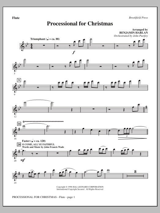 Learn to play Benjamin Harlan Processional For Christmas - Flute sheet music for Choir Instrumental Pak in minutes. Price: 8.9900$ Benjamin Harlan Processional For Christmas - Flute sheet music notes and chords arranged for Choir Instrumental Pak