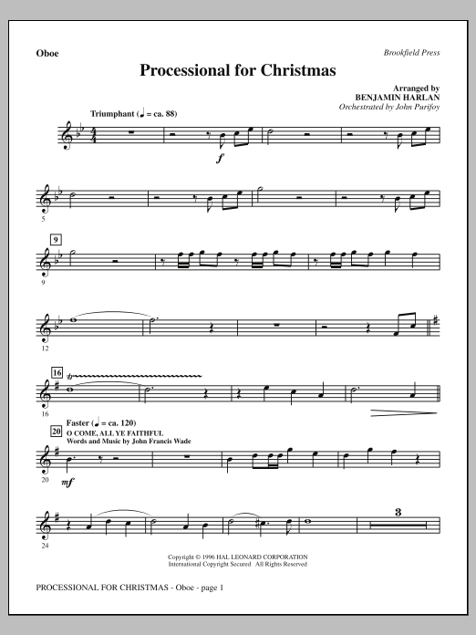 Learn to play Benjamin Harlan Processional For Christmas - Oboe sheet music for Choir Instrumental Pak in minutes. Price: 8.9900$ Benjamin Harlan Processional For Christmas - Oboe sheet music notes and chords arranged for Choir Instrumental Pak