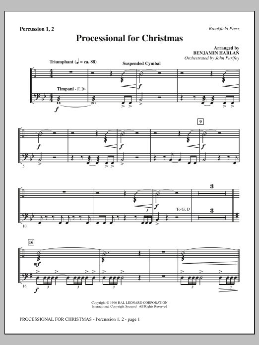 Learn to play Benjamin Harlan Processional For Christmas - Percussion 1 & 2 sheet music for Choir Instrumental Pak in minutes. Price: 8.9900$ Benjamin Harlan Processional For Christmas - Percussion 1 & 2 sheet music notes and chords arranged for Choir Instrumental Pak
