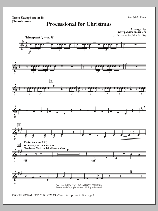 Learn to play Benjamin Harlan Processional For Christmas - Tenor Sax (sub. Trombone) sheet music for Choir Instrumental Pak in minutes. Price: 8.9900$ Benjamin Harlan Processional For Christmas - Tenor Sax (sub. Trombone) sheet music notes and chords arranged for Choir Instrumental Pak