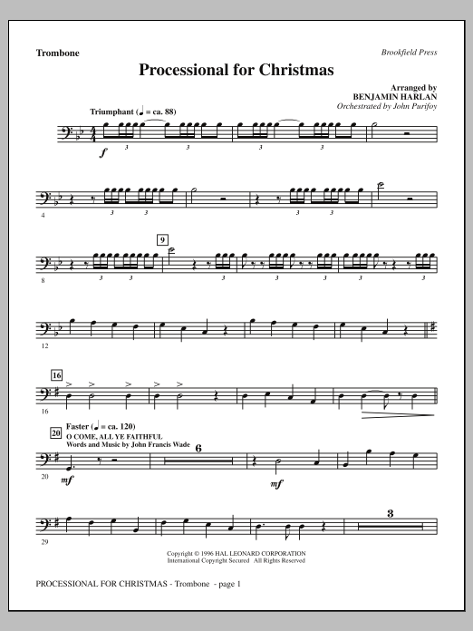 Learn to play Benjamin Harlan Processional For Christmas - Trombone sheet music for Choir Instrumental Pak in minutes. Price: 8.9900$ Benjamin Harlan Processional For Christmas - Trombone sheet music notes and chords arranged for Choir Instrumental Pak