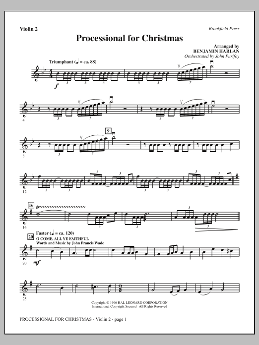 Benjamin Harlan Processional For Christmas - Violin 2 sheet music notes and chords arranged for Choir Instrumental Pak