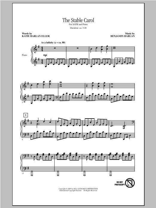 Benjamin Harlan The Stable Carol sheet music notes and chords. Download Printable PDF.