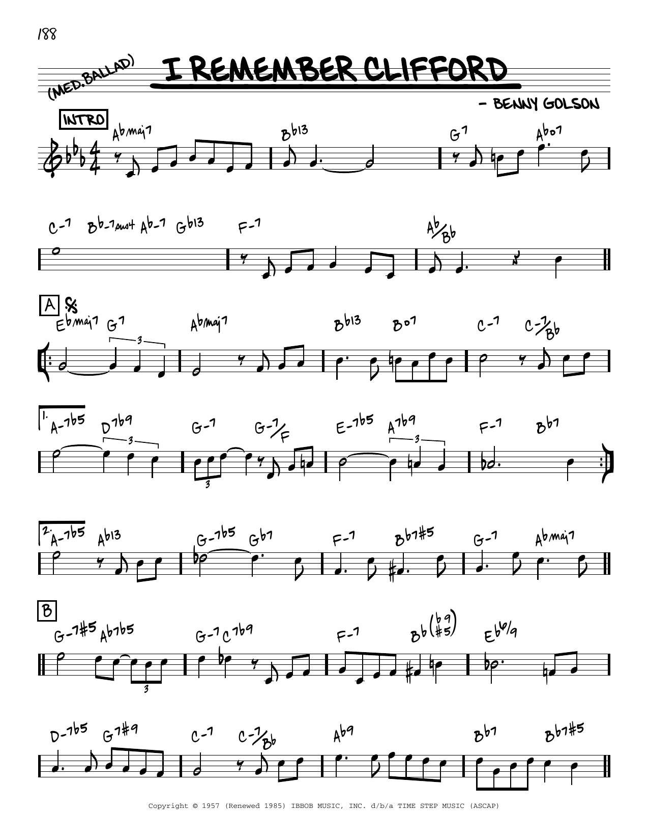 Benny Golson I Remember Clifford [Reharmonized version] (arr. Jack Grassel) sheet music notes and chords. Download Printable PDF.